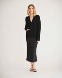 The Griffin Seed Stitch Cotton Cardigan in black, styled view — State of Cotton NYC