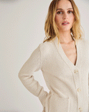Detail shot of The Griffin Seed Stitch Cotton Cardigan in ivory — Turkish cotton, Italian-spun