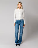Detail shot of The Halsey Cotton Polo Sweater in ivory — superfine Egyptian cotton