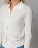 The Halsey Cotton Polo Sweater in ivory, lifestyle view — State of Cotton NYC