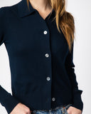 Detail shot of The Halsey Cotton Polo Sweater in navy — Egyptian cotton