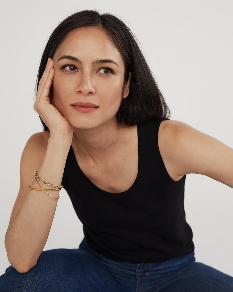 Detail shot of The Harper Cotton Sweater Tank — Egyptian cotton, Italian-spun