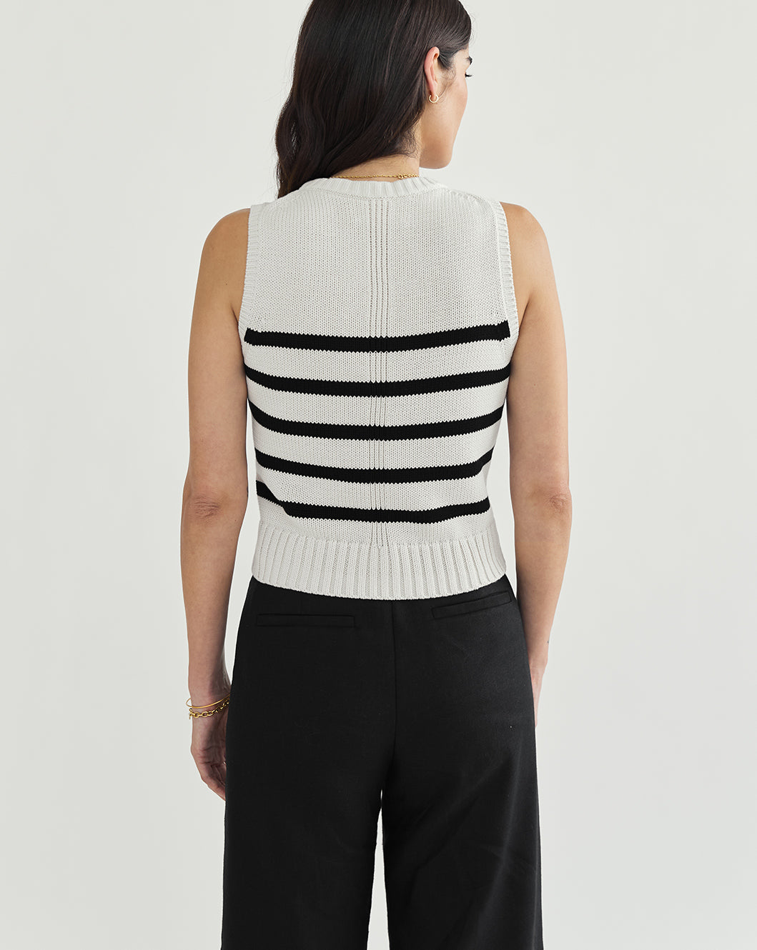 The Hayden Stripe Sleeveless Sweater in ivory and black, additional view — State of Cotton NYC