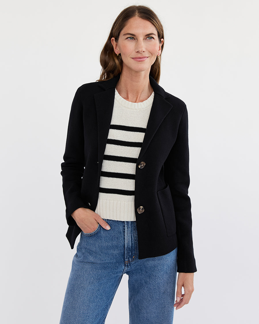 The Hayden Stripe Sleeveless Sweater in ivory and black, additional view — State of Cotton NYC
