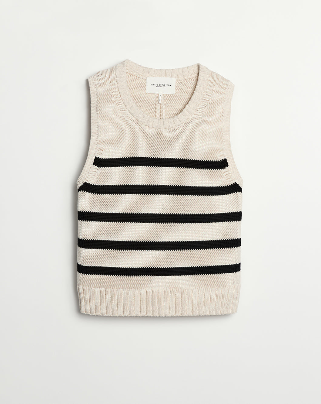 The Hayden Stripe Sleeveless Sweater in ivory and black, additional view — State of Cotton NYC