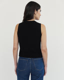 The Hayden Sleeveless Cotton Sweater in black, back view — State of Cotton NYC