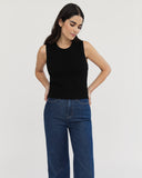The Hayden Sleeveless Cotton Sweater in black, front view — State of Cotton NYC