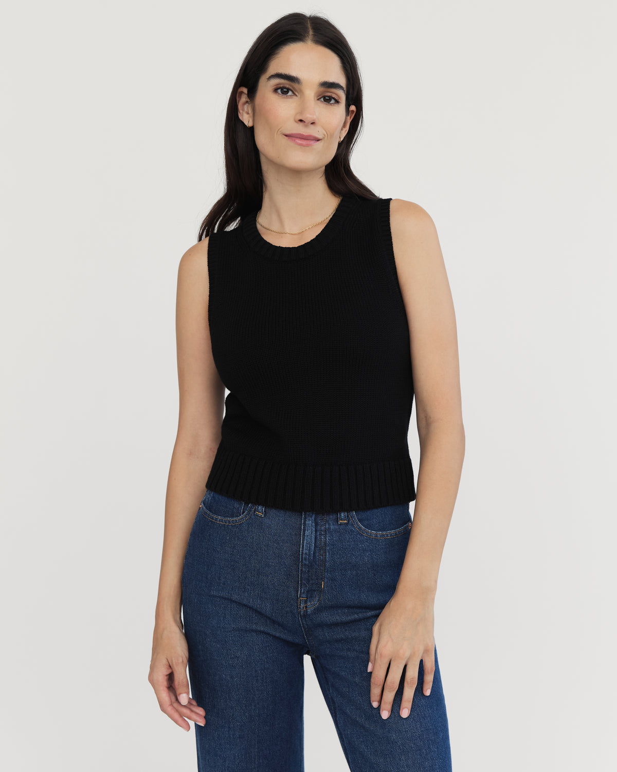 The Hayden Sleeveless Cotton Sweater in Black — Mid-weight Turkish cotton, Italian-spun — State of Cotton NYC