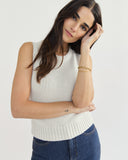 The Hayden Sleeveless Cotton Sweater in ivory, additional view — State of Cotton NYC