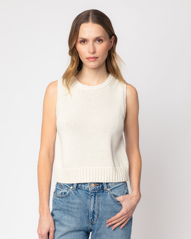 The Hayden Sleeveless Cotton Sweater in ivory — Mid-weight Turkish cotton, Italian-spun — State of Cotton NYC
