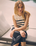 Woman wearing The Hayden Stripe Sleeveless Sweater — State of Cotton NYC