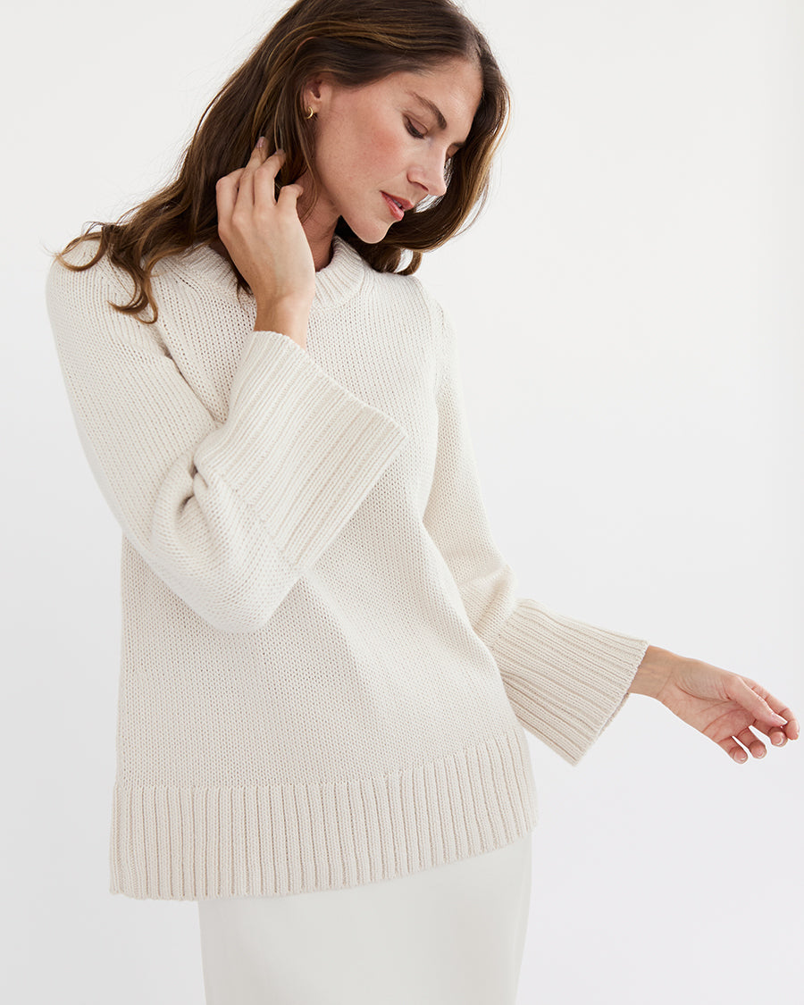 The Kittery Cotton Bell Sleeve Sweater in ivory — Italian-spun Turkish cotton — State of Cotton NYC