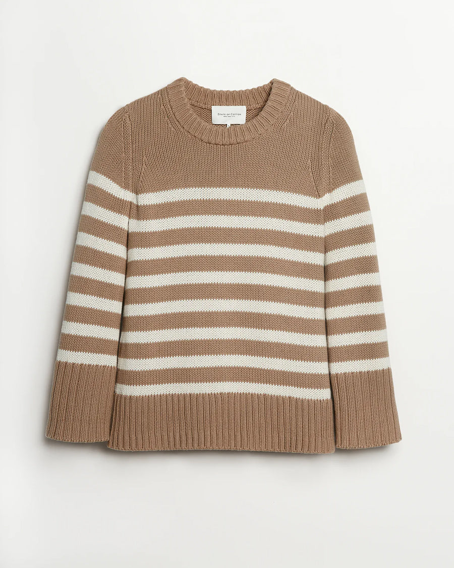 The Kittery Stripe Cotton Bell Sleeve Sweater in camel and ivory, additional view — State of Cotton NYC