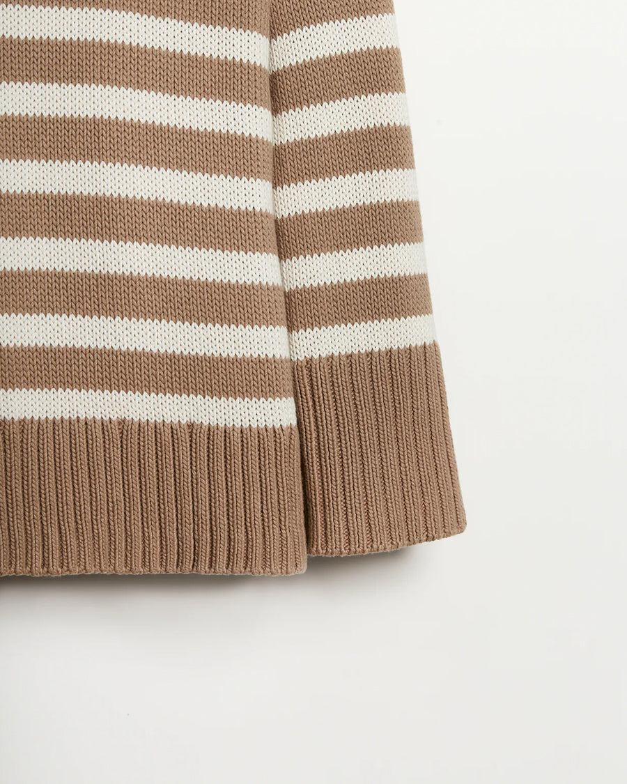 The Kittery Stripe Cotton Bell Sleeve Sweater in camel and ivory, additional view — State of Cotton NYC