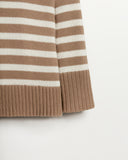 The Kittery Stripe Cotton Bell Sleeve Sweater in camel and ivory, flat lay — State of Cotton NYC
