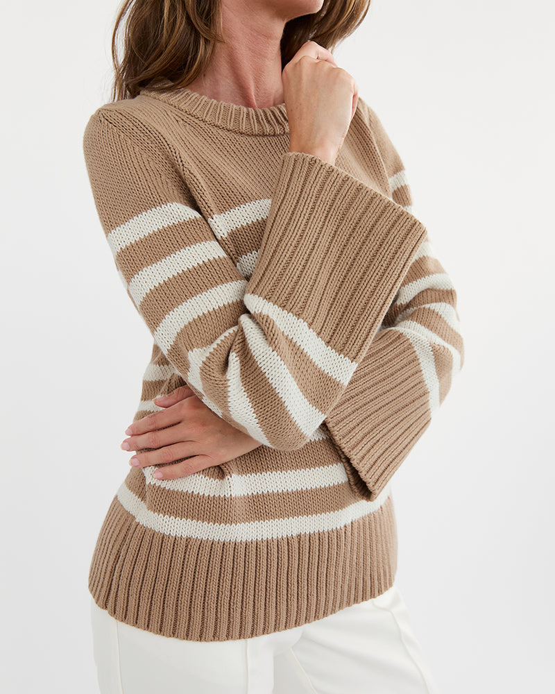 Detail shot of The Kittery Stripe Cotton Bell Sleeve Sweater — Turkish cotton, Italian-spun