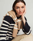 Woman wearing The Kittery Stripe Cotton Bell Sleeve Sweater — State of Cotton NYC