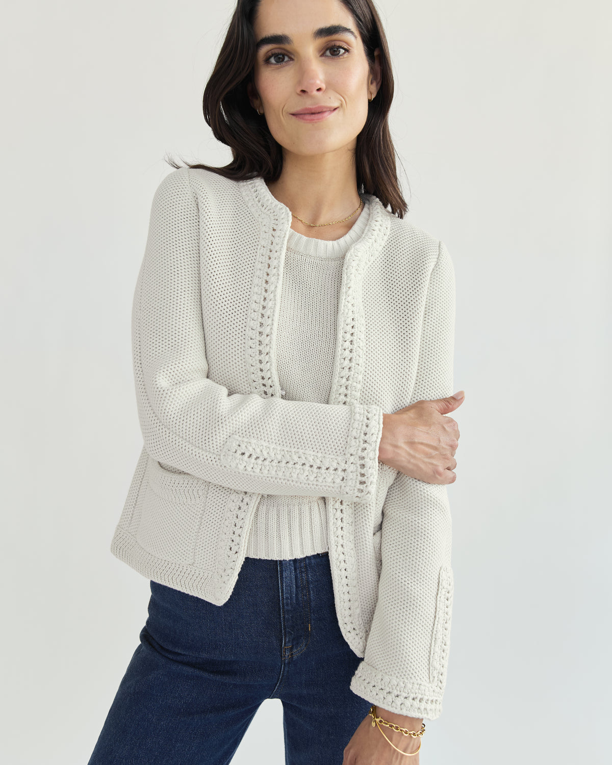 The Merion Cotton Cardigan in ivory — medium weight Turkish cotton, Italian-spun — State of Cotton NYC
