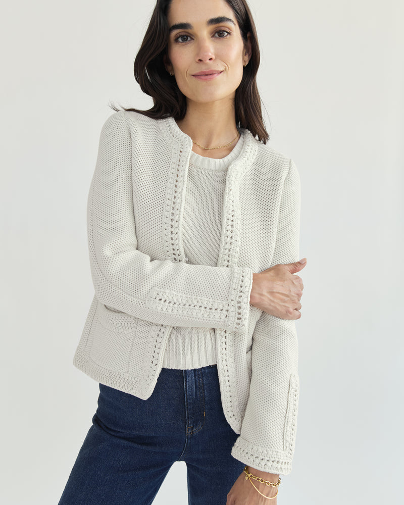 The Merion Cotton Cardigan in ivory — medium weight Turkish cotton, Italian-spun — State of Cotton NYC