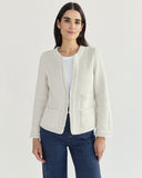 Woman wearing The Merion Cotton Cardigan in ivory — State of Cotton NYC