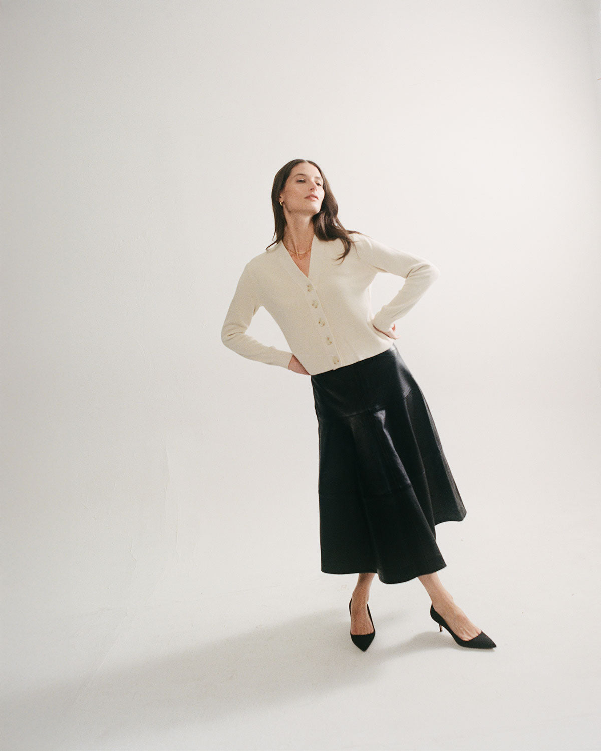 The Perry Cotton Cardigan in ivory, alternate view — State of Cotton NYC