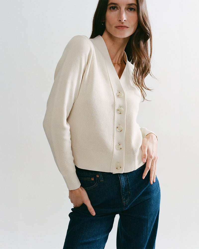 The Perry Cotton Cardigan in Ivory — Lightweight Egyptian cotton, Italian-spun — State of Cotton NYC