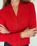 The Perry Cotton Cardigan in red, additional view — State of Cotton NYC