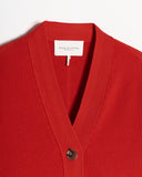 Detail shot of The Perry Cotton Cardigan in red — Egyptian cotton