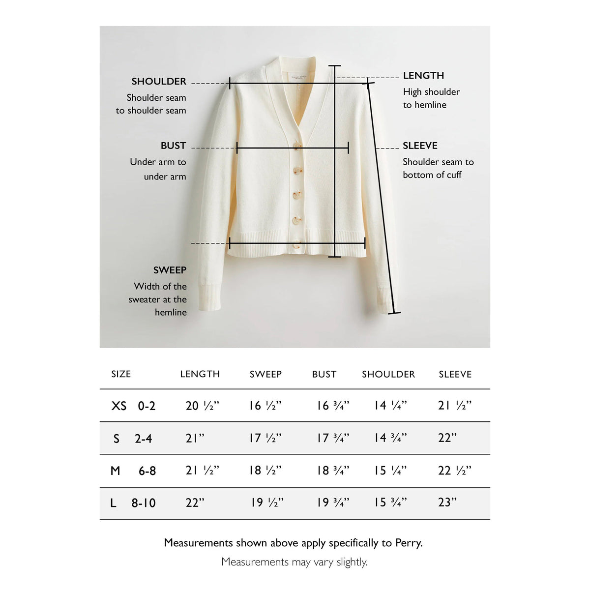 Size chart for The Perry Cotton Cardigan — State of Cotton NYC