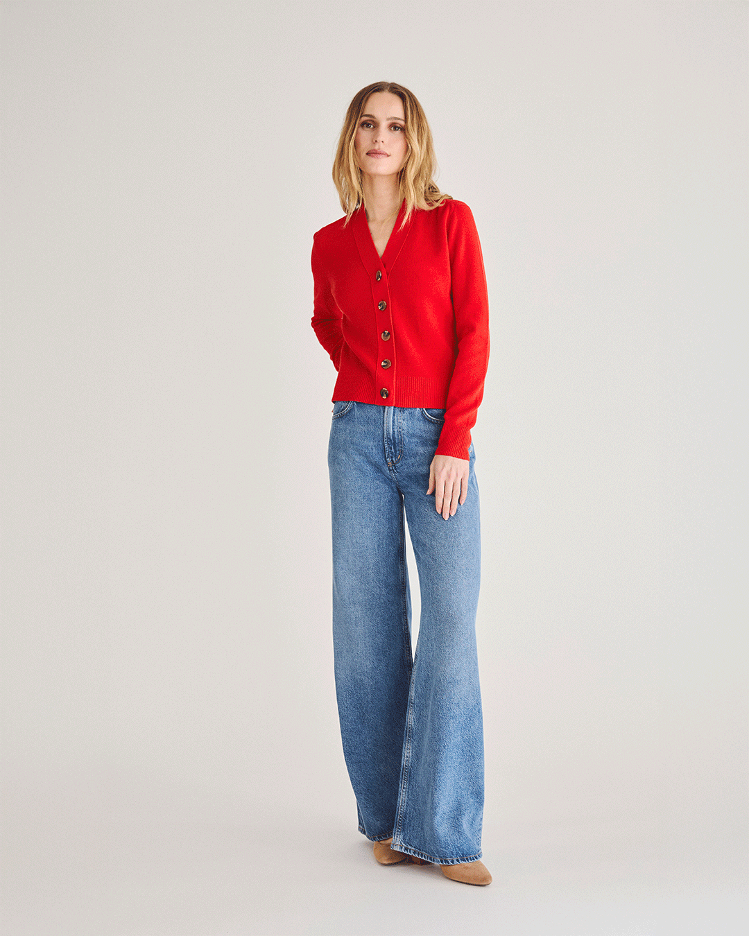 The Perry Cotton Cardigan in red — State of Cotton NYC