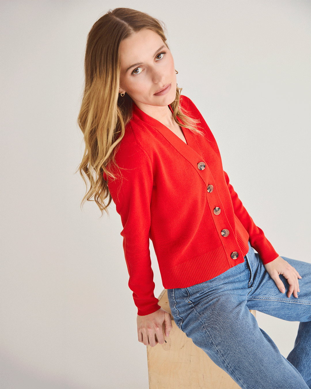 The Perry Cotton Cardigan in red — State of Cotton NYC