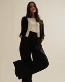 Detail shot of The Perry Tipped Cotton Cardigan in black — Egyptian cotton
