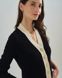 The Perry Tipped Cotton Cardigan in black and ivory, alternate view — State of Cotton NYC