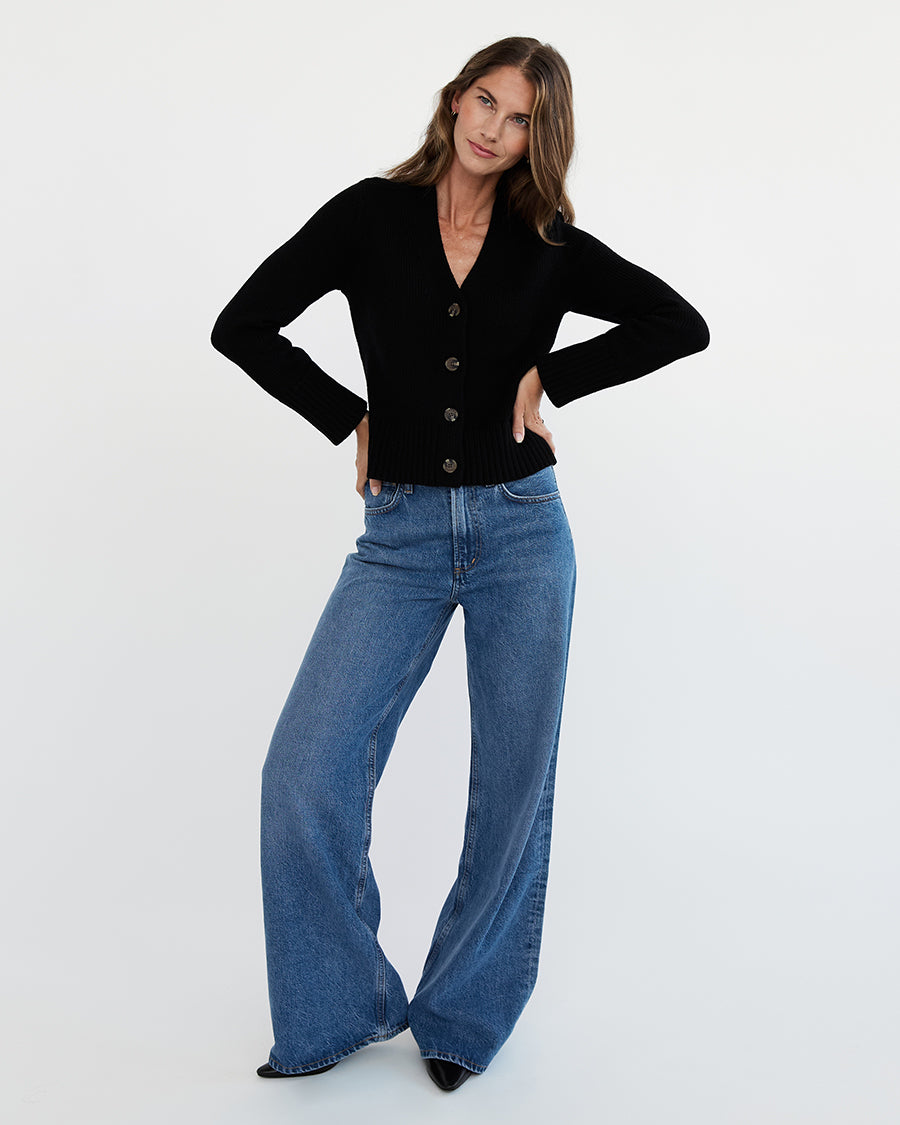 The Peyton Cotton Cardigan in black, additional view — State of Cotton NYC