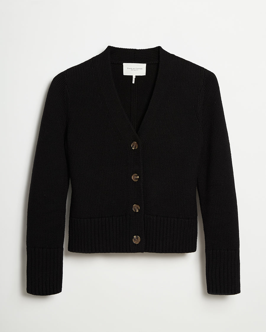 The Peyton Cotton Cardigan in black, additional view — State of Cotton NYC