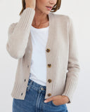 The Peyton Cotton Cardigan in oat, alternate view — State of Cotton NYC