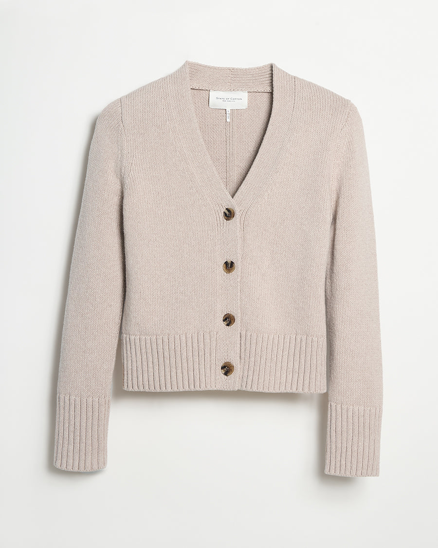 Detail shot of The Peyton Cotton Cardigan in oat — Turkish cotton
