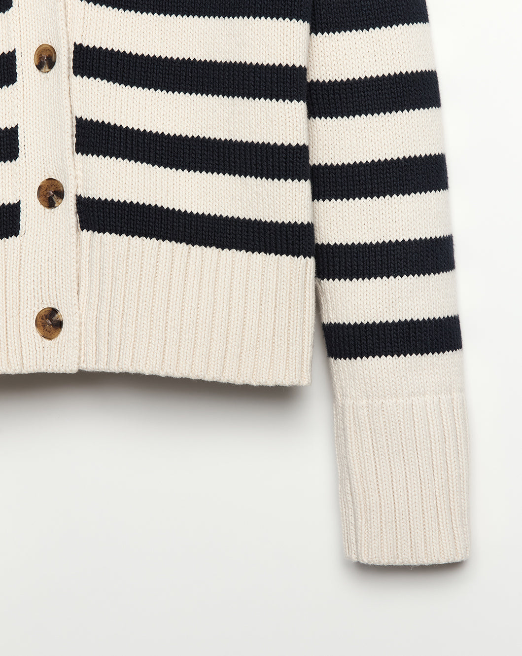 The Peyton Stripe Cotton Cardigan in navy and ivory, additional view — State of Cotton NYC