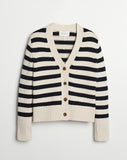The Peyton Stripe Cotton Cardigan in navy and ivory, additional view — State of Cotton NYC