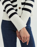 The Peyton Stripe Cotton Cardigan in navy and ivory, alternate view — State of Cotton NYC