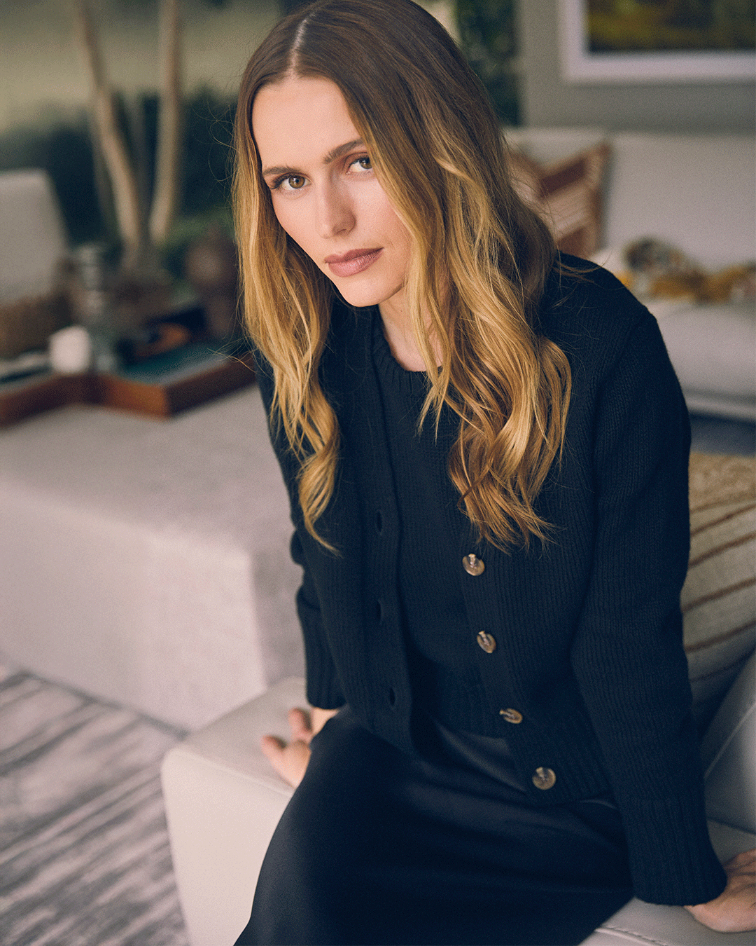 The Peyton Cotton Cardigan in black, additional view — State of Cotton NYC