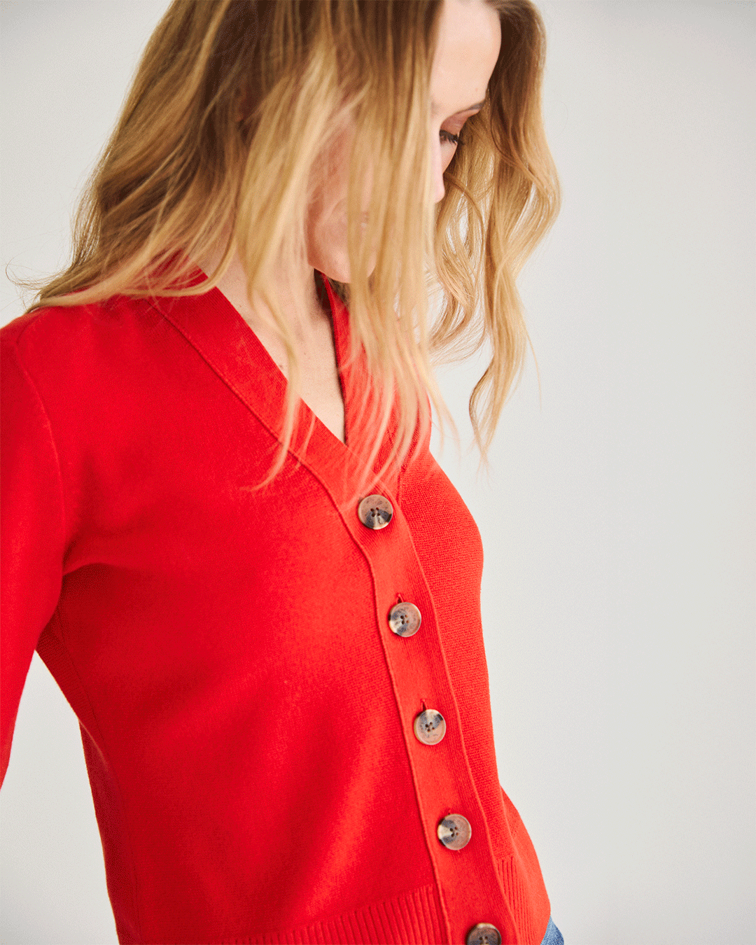 The Perry Cotton Cardigan in red — State of Cotton NYC