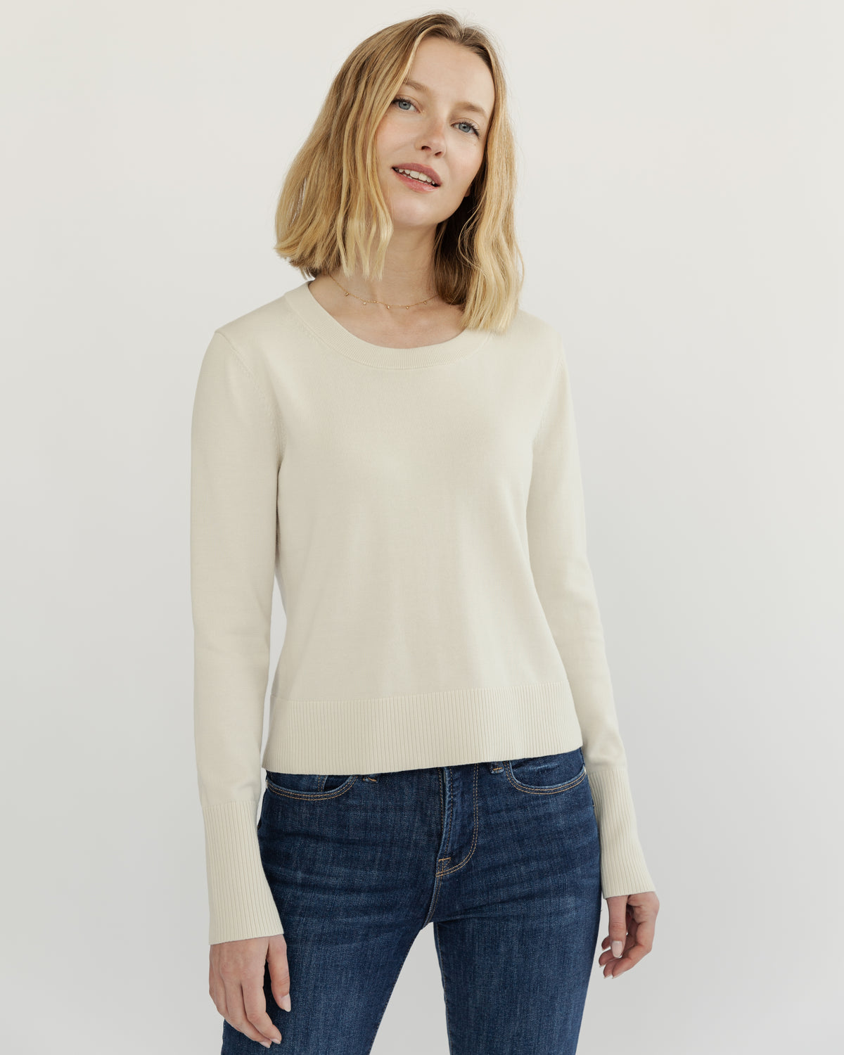 The Sinclair Cotton Crewneck Sweater in ivory, front view — State of Cotton NYC
