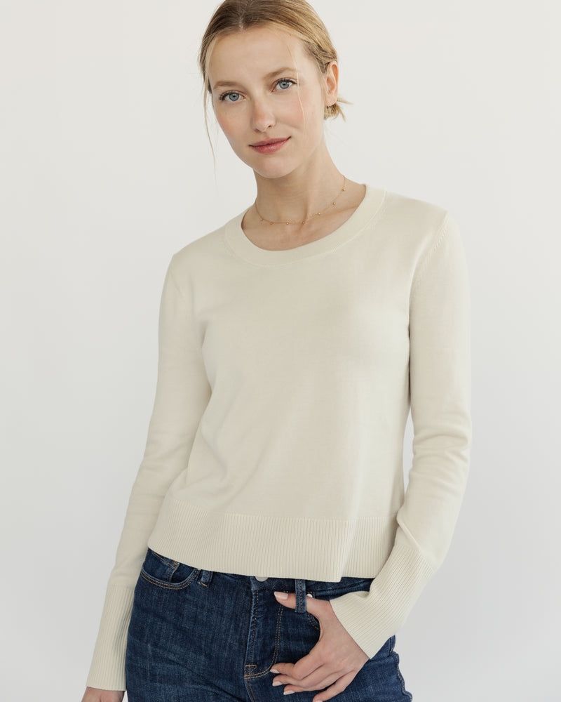 The Sinclair Cotton Crewneck Sweater in ivory — lightweight, Italian-spun cotton — State of Cotton NYC
