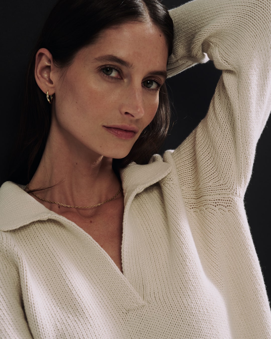 The Avery Cotton Polo Sweater in ivory, additional view — State of Cotton NYC