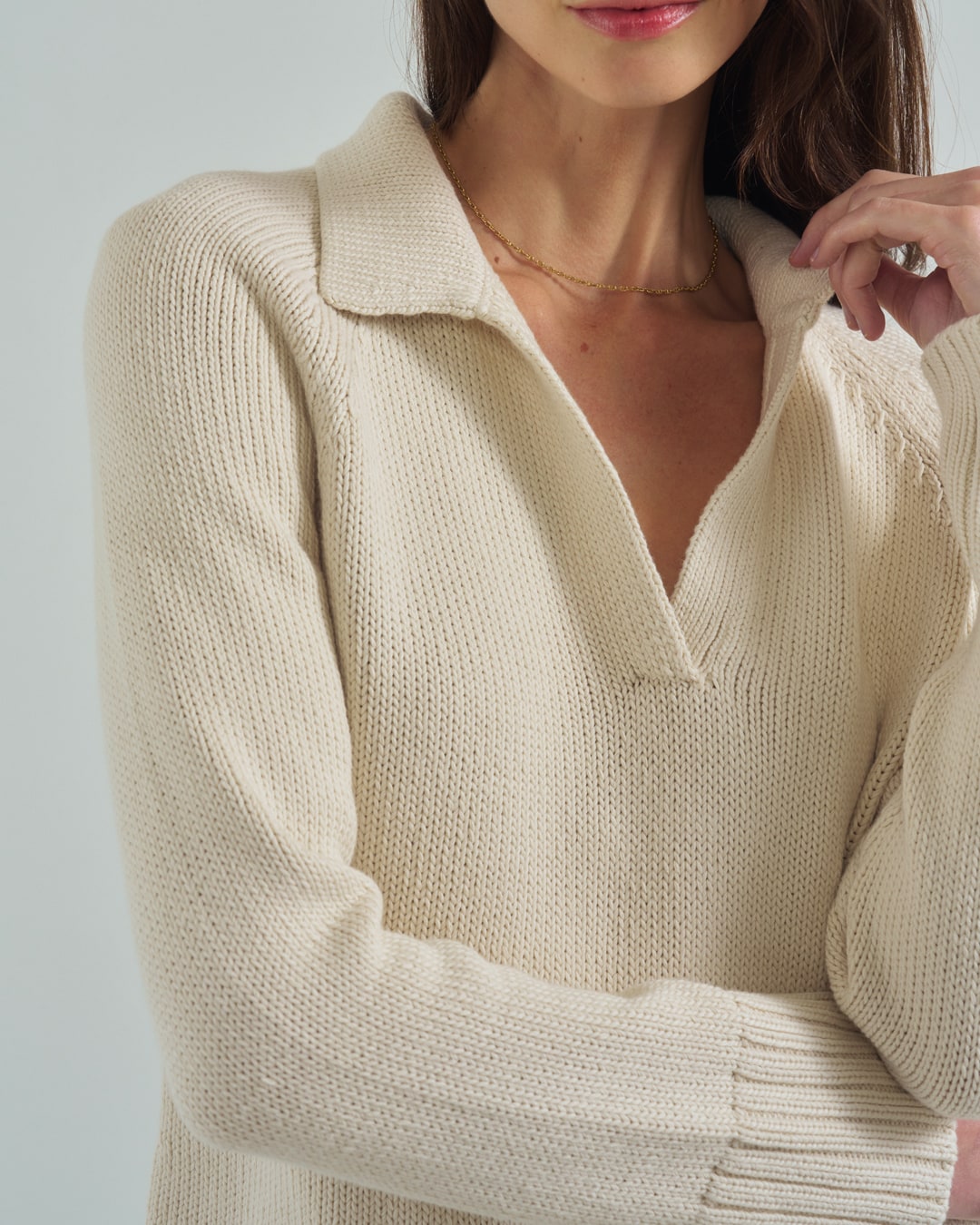 The Avery Cotton Polo Sweater in ivory, additional view — State of Cotton NYC