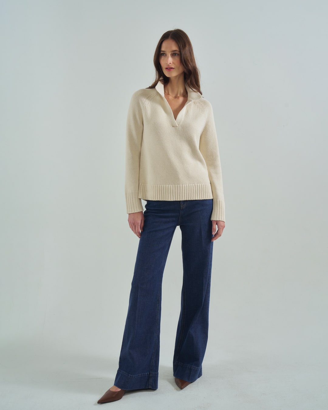 The Avery Cotton Polo Sweater in ivory, additional view — State of Cotton NYC