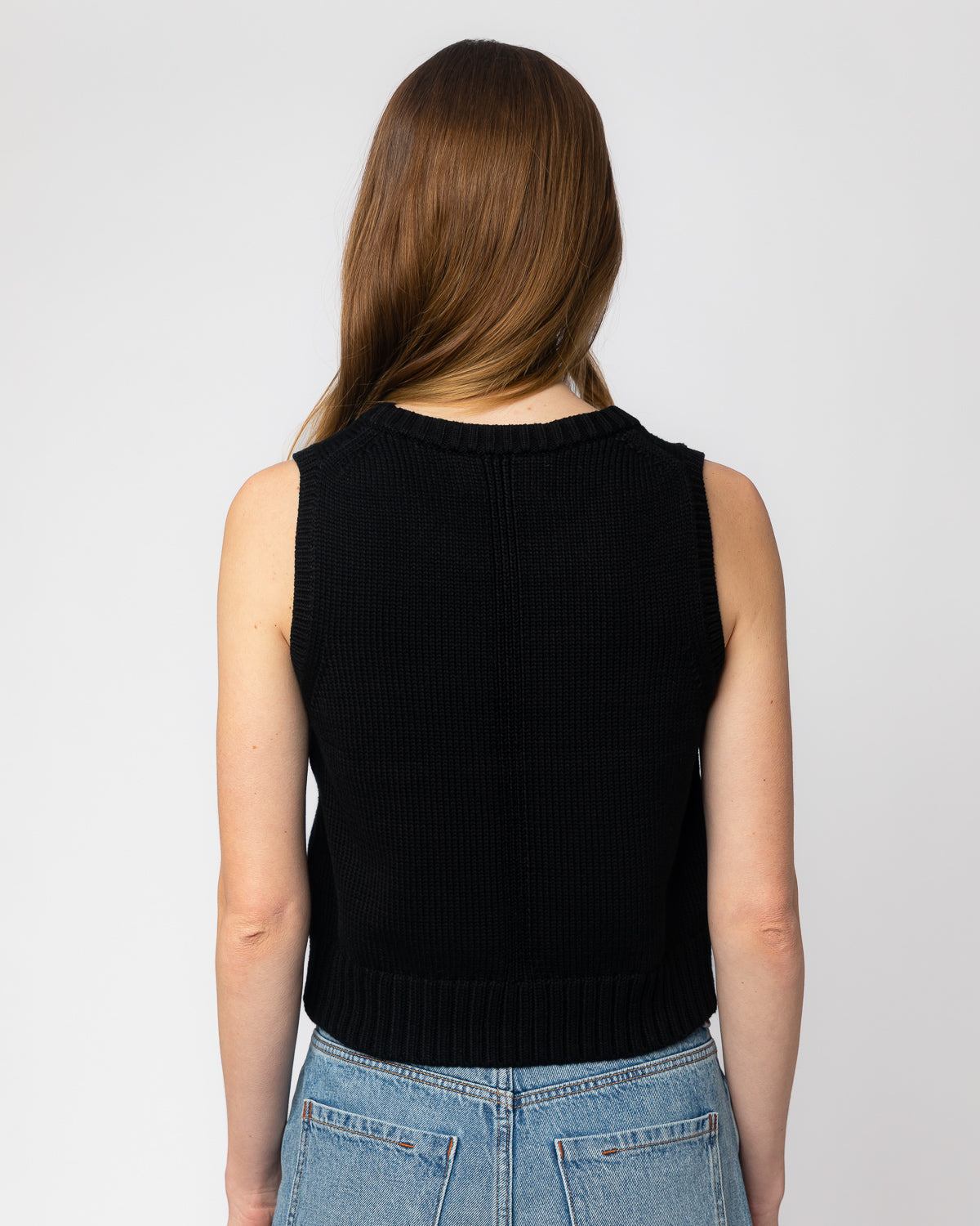 The Hayden Sleeveless Cotton Sweater in black, additional view — State of Cotton NYC