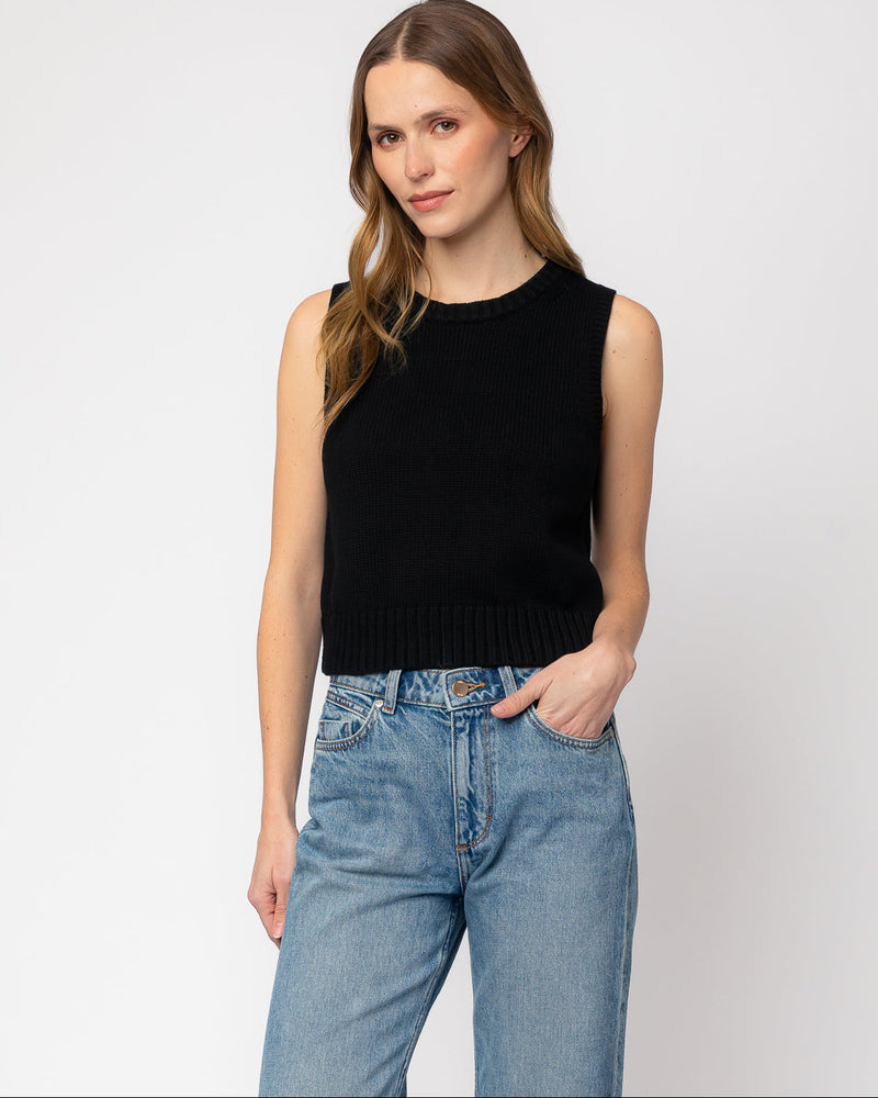 The Hayden Sleeveless Cotton Sweater in black, additional view — State of Cotton NYC