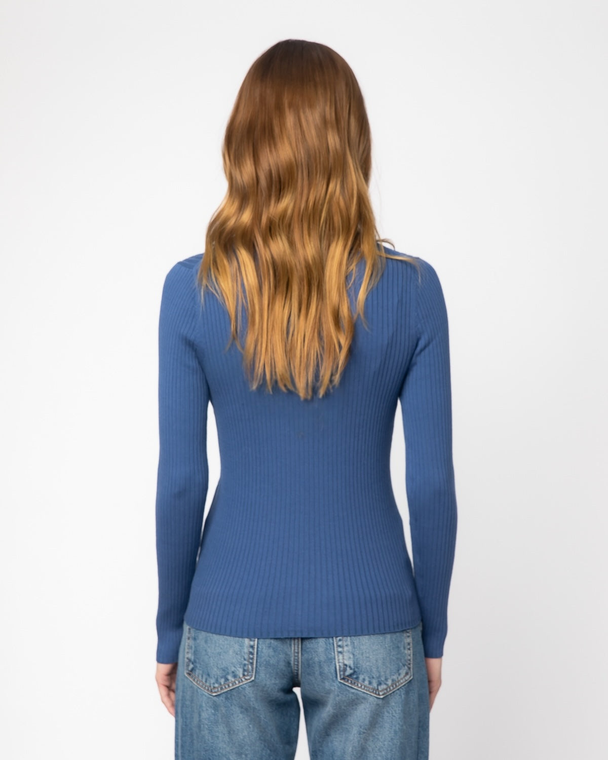 The Surrey Cotton Crewneck Sweater in Marine, back view — State of Cotton NYC